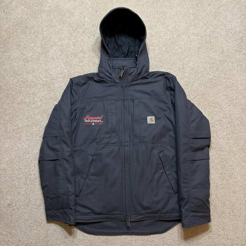 Carhartt Jacket Mens Small Gray Full Swing Hooded Utility Canvas Workwear 102207